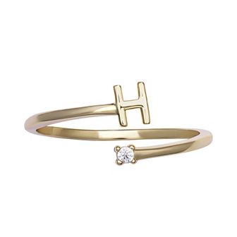 PRIMROSE Sterling Silver Cubic Zirconia Initial Bypass Band Ring