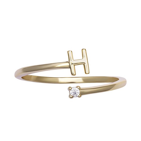 PRIMROSE Sterling Silver Cubic Zirconia Initial Bypass Band Ring - Gold Tone H (7)