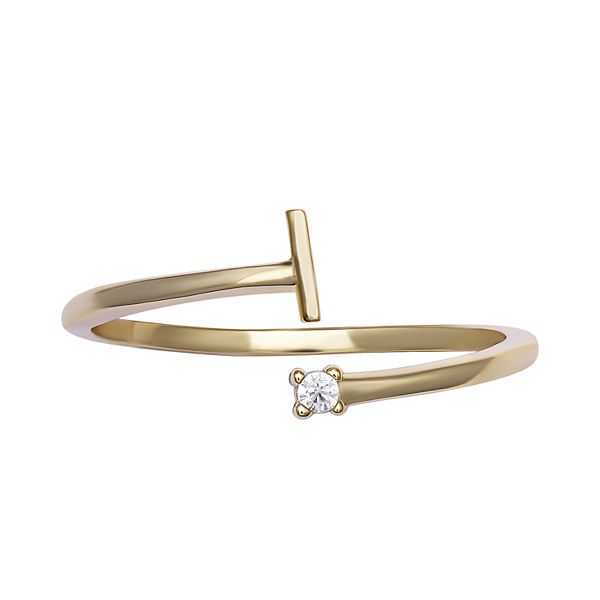 PRIMROSE Sterling Silver Cubic Zirconia Initial Bypass Band Ring - Gold Tone I (9)