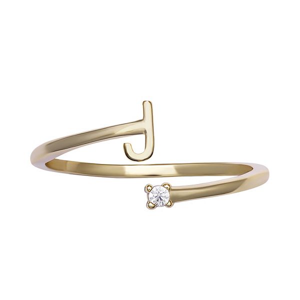 PRIMROSE Sterling Silver Cubic Zirconia Initial Bypass Band Ring - Gold Tone J (8)