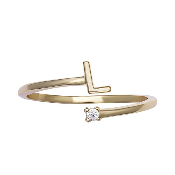 PRIMROSE Sterling Silver Cubic Zirconia Initial Bypass Band Ring - Gold Tone L (8)