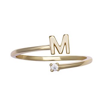 PRIMROSE Sterling Silver Cubic Zirconia Initial Bypass Band Ring
