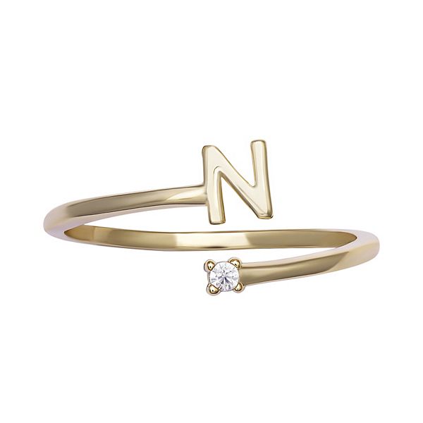 PRIMROSE Sterling Silver Cubic Zirconia Initial Bypass Band Ring - Gold Tone N (7)