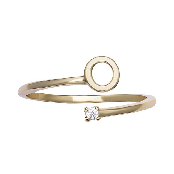PRIMROSE Sterling Silver Cubic Zirconia Initial Bypass Band Ring - Gold Tone O (8)