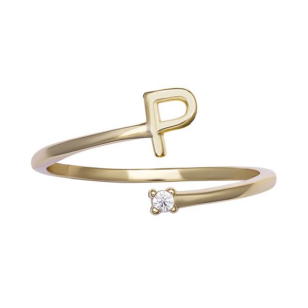PRIMROSE Sterling Silver Cubic Zirconia Initial Bypass Band Ring - Gold Tone P (9)