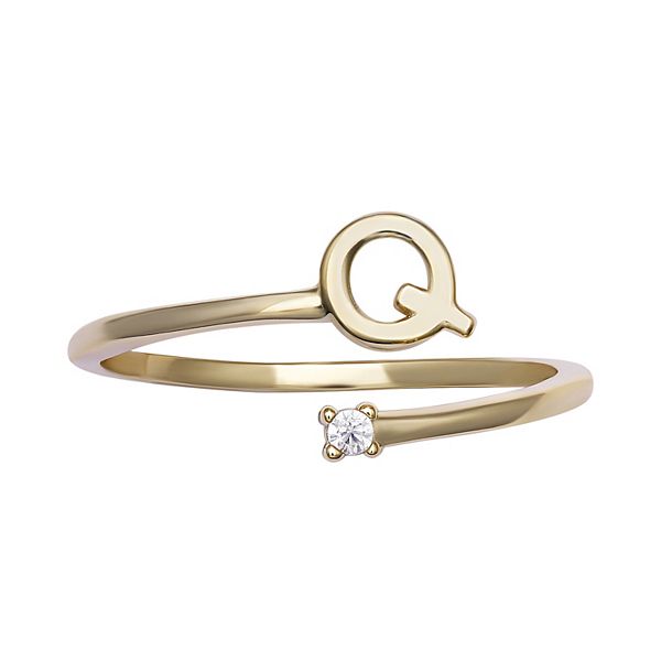 PRIMROSE Sterling Silver Cubic Zirconia Initial Bypass Band Ring - Gold Tone Q (8)