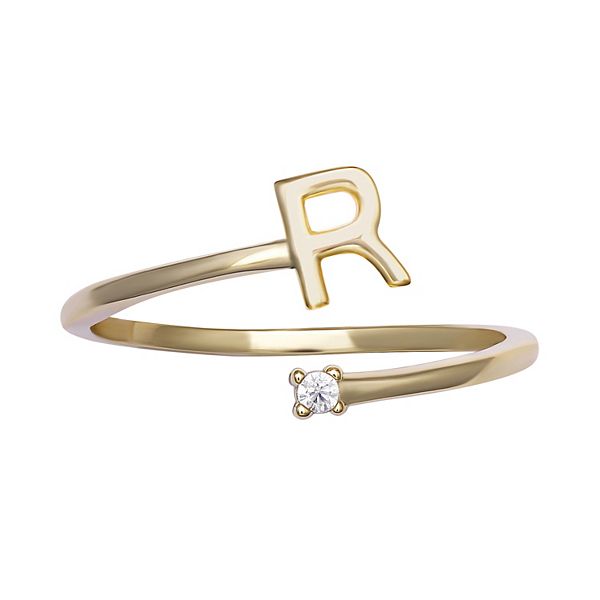 PRIMROSE Sterling Silver Cubic Zirconia Initial Bypass Band Ring - Gold Tone R (8)