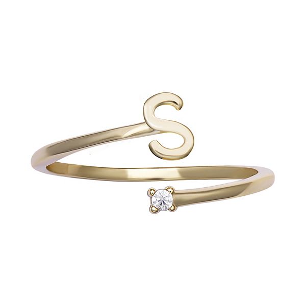 PRIMROSE Sterling Silver Cubic Zirconia Initial Bypass Band Ring - Gold Tone S (8)