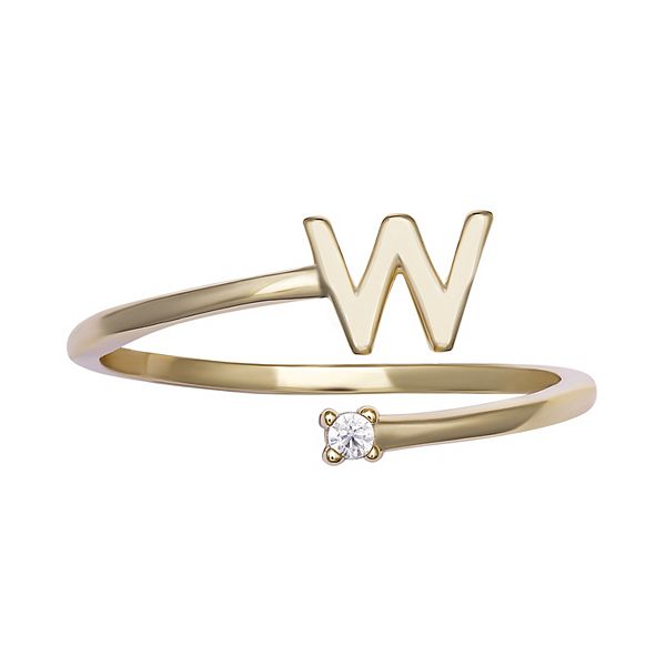 PRIMROSE Sterling Silver Cubic Zirconia Initial Bypass Band Ring - Gold Tone W (8)