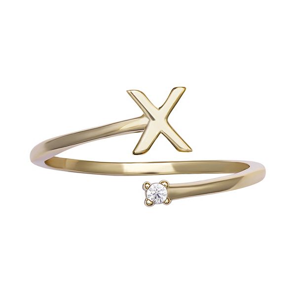 PRIMROSE Sterling Silver Cubic Zirconia Initial Bypass Band Ring - Gold Tone X (7)
