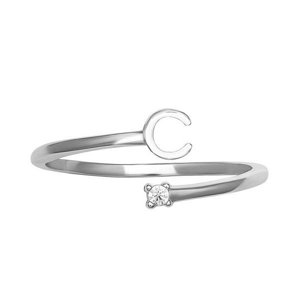 PRIMROSE Sterling Silver Cubic Zirconia Initial Bypass Band Ring