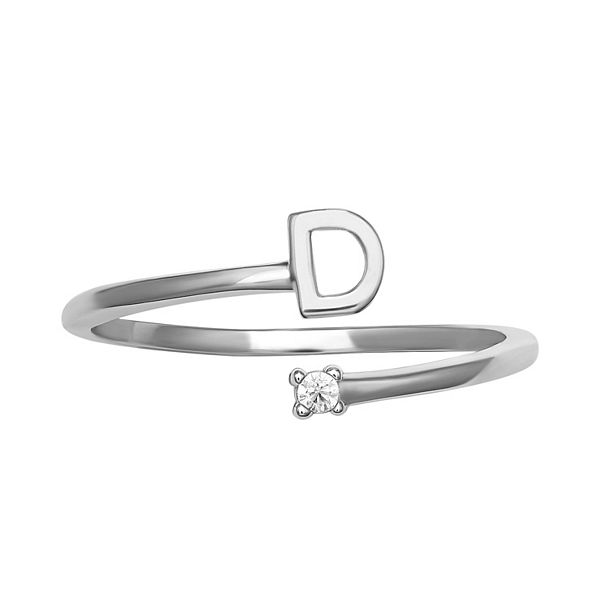PRIMROSE Sterling Silver Cubic Zirconia Initial Bypass Band Ring - Sterling Silver D (7)