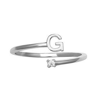 PRIMROSE Sterling Silver Cubic Zirconia Initial Bypass Band Ring