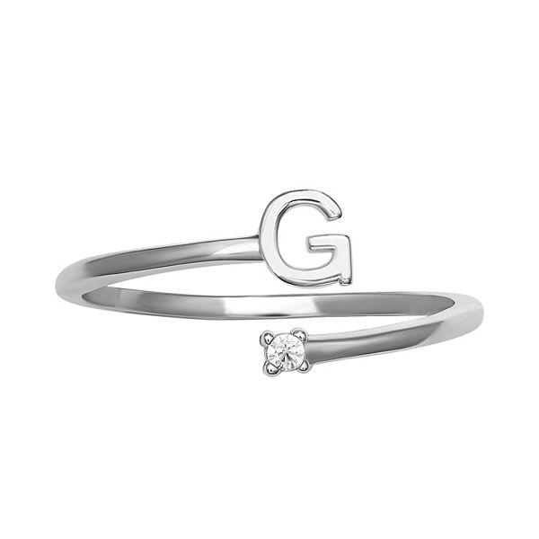 PRIMROSE Sterling Silver Cubic Zirconia Initial Bypass Band Ring - Sterling Silver G (8)