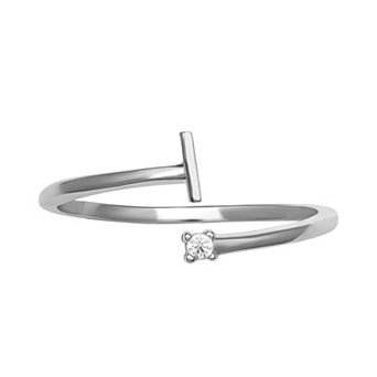PRIMROSE Sterling Silver Cubic Zirconia Initial Bypass Band Ring