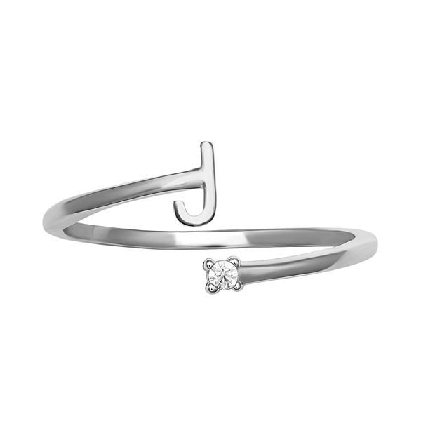PRIMROSE Sterling Silver Cubic Zirconia Initial Bypass Band Ring - Sterling Silver J (8)