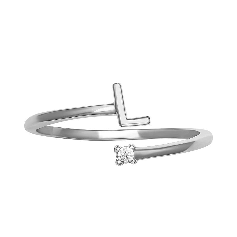 PRIMROSE Sterling Silver Cubic Zirconia Initial Bypass Band Ring, Womens, 