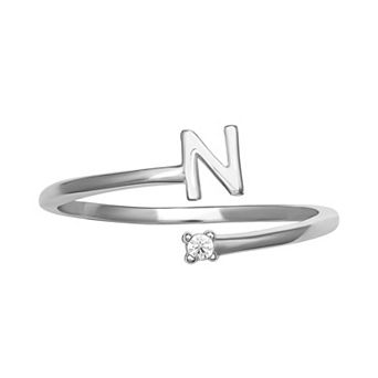 PRIMROSE Sterling Silver Cubic Zirconia Initial Bypass Band Ring