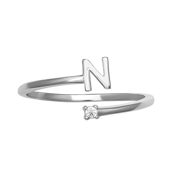PRIMROSE Sterling Silver Cubic Zirconia Initial Bypass Band Ring - Sterling Silver N (7)
