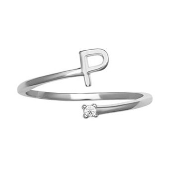 PRIMROSE Sterling Silver Cubic Zirconia Initial Bypass Band Ring
