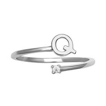 PRIMROSE Sterling Silver Cubic Zirconia Initial Bypass Band Ring