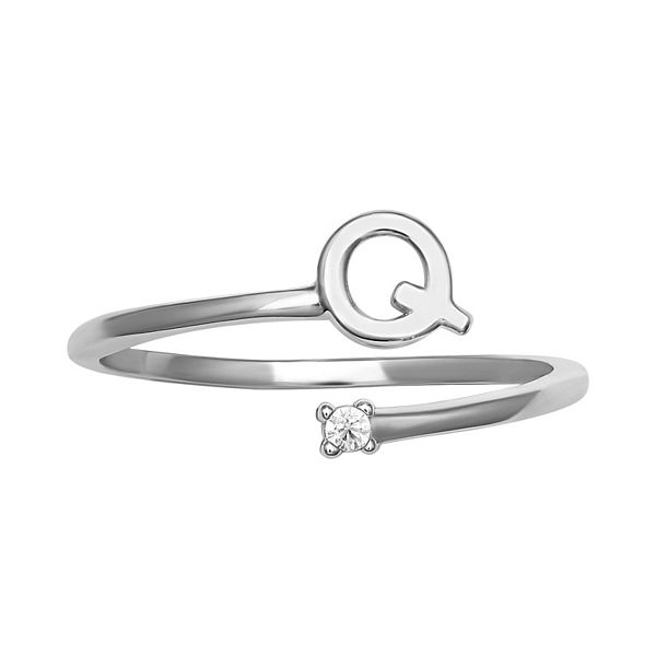 PRIMROSE Sterling Silver Cubic Zirconia Initial Bypass Band Ring - Sterling Silver Q (7)