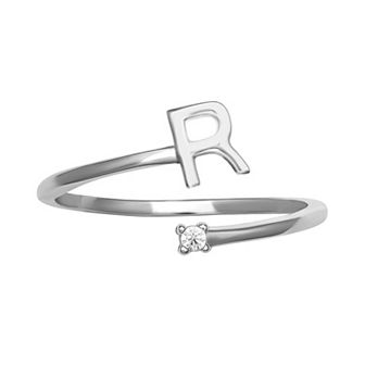 PRIMROSE Sterling Silver Cubic Zirconia Initial Bypass Band Ring