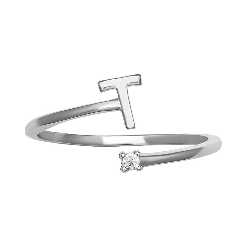PRIMROSE Sterling Silver Cubic Zirconia Initial Bypass Band Ring, Womens, 