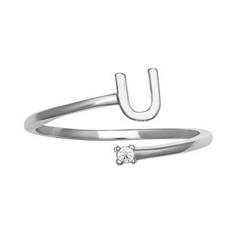 PRIMROSE Sterling Silver Cubic Zirconia Initial Bypass Band Ring