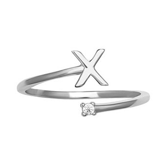 PRIMROSE Sterling Silver Cubic Zirconia Initial Bypass Band Ring