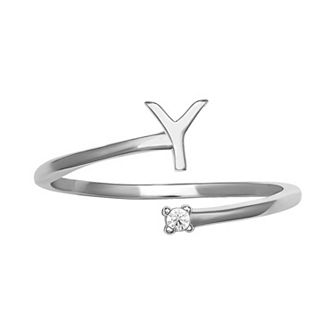 PRIMROSE Sterling Silver Cubic Zirconia Initial Bypass Band Ring