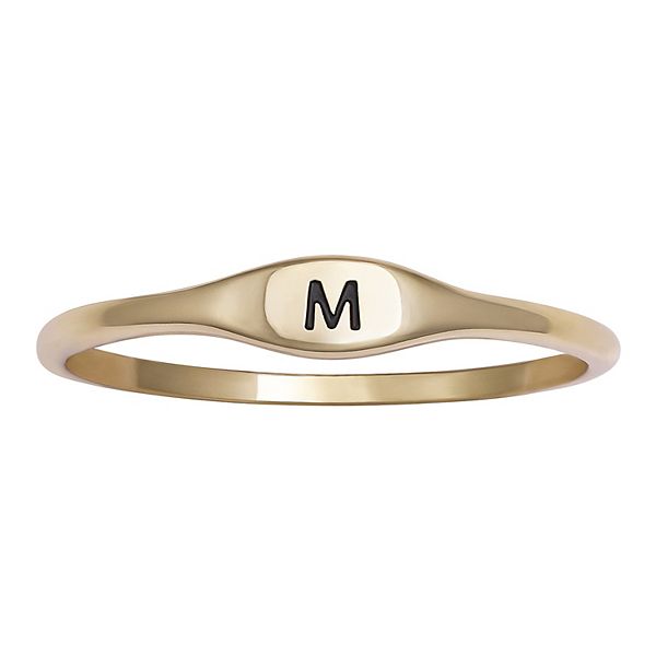 PRIMROSE Polished Oval Oxidized Initial Ring - Gold Tone M (7)