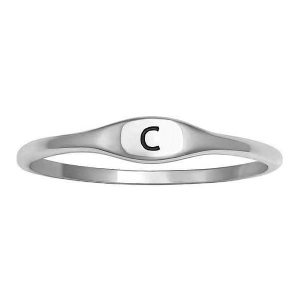 PRIMROSE Polished Oval Oxidized Initial Ring - Sterling Silver C (9)