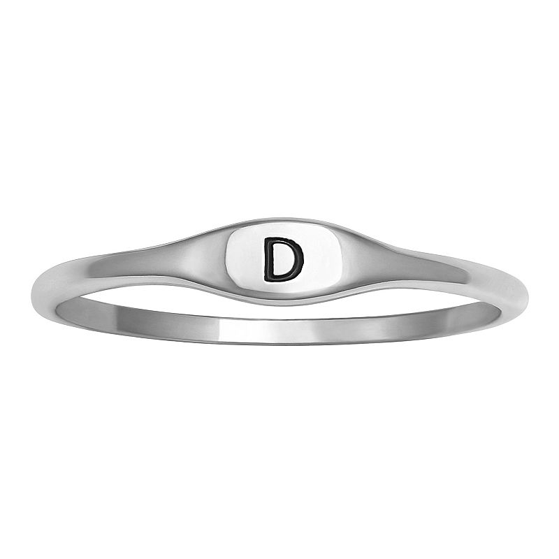 PRIMROSE Polished Oval Oxidized Initial Ring, Womens, Size: 8, Grey