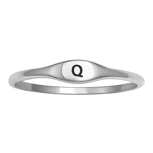 PRIMROSE Polished Oval Oxidized Initial Ring - Sterling Silver Q (8)