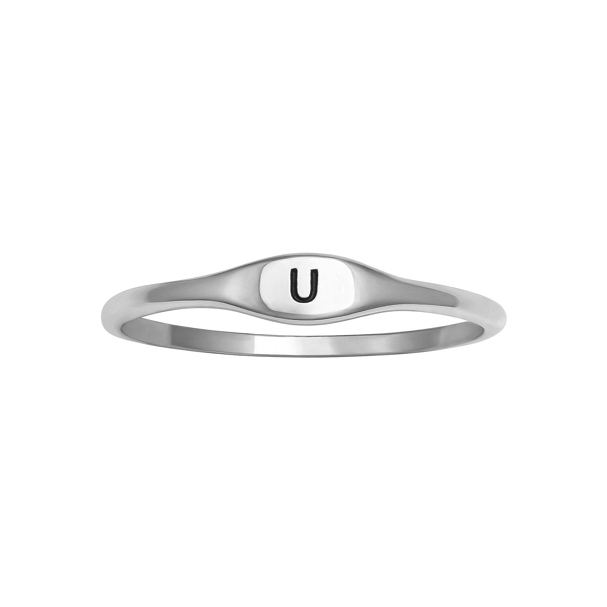 PRIMROSE Polished Oval Oxidized Initial Ring, Womens, Size: 8, Sterling Si