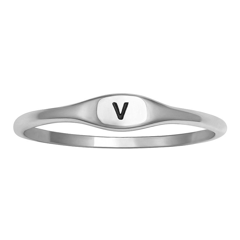 PRIMROSE Polished Oval Oxidized Initial Ring, Womens, Size: 9, Grey