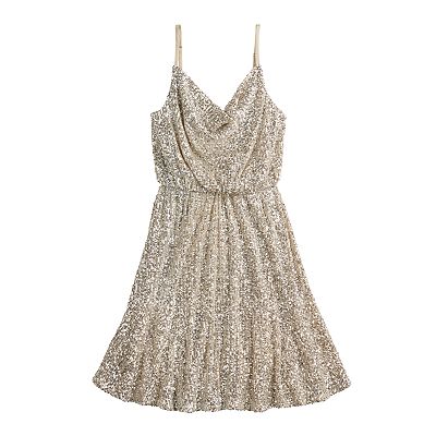 juniors gold sequin dress Kids Long Sleeve Sequin Short Party Dress TXD016 main image 0