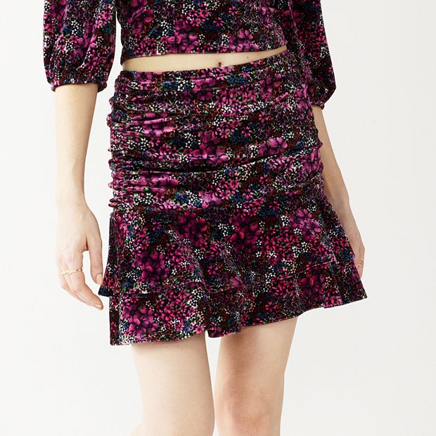 Juniors SO Ruched Velvet Mini Skirt