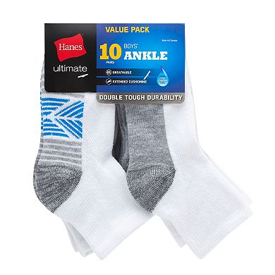 Hanes Ultimate 10-Pack Double Tough Boys' Ankle Socks