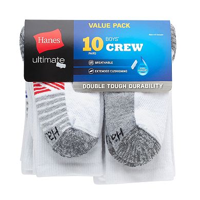 Hanes Ultimate 10-Pack Double Tough Boys' Crew Socks