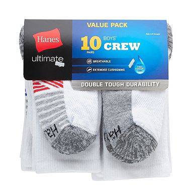 Boys Hanes Ultimate 10-Pack Double Tough Crew Socks