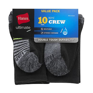 Hanes Ultimate 10-Pack Double Tough Boys' Crew Socks
