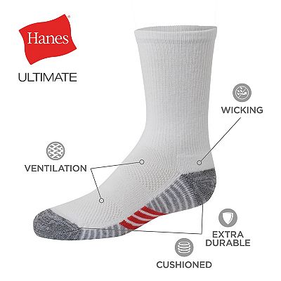 Boys Hanes Ultimate 10 Pack Double Tough Crew Socks