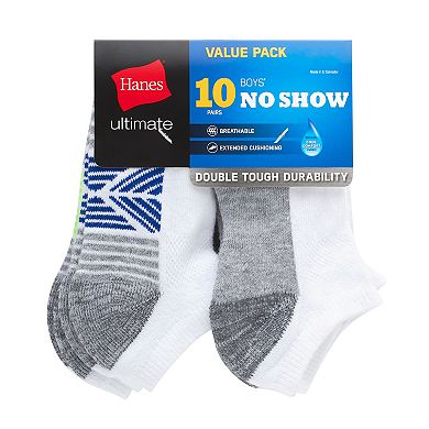 Boys Hanes Ultimate 10-Pack Double Tough No Show Socks