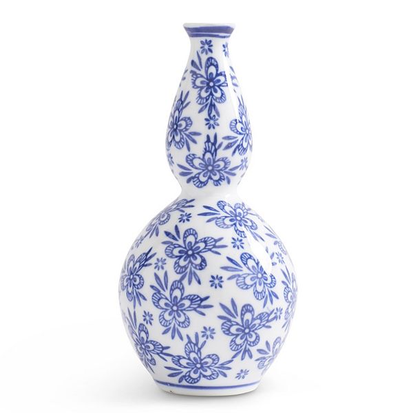 White with Blue Floral Porcelain Bud 8 Inch Vase, Functional Elegant Classic Versatile Home