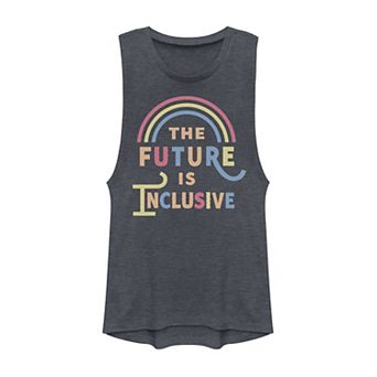Junior's The Future Is Inclusive Colorful Rainbow Text Muscle Tank Top