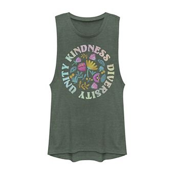 Junior's Kindness, Unity And Diversity Flower Circle Muscle Tank Top