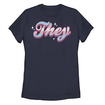 Young Adult They Pronoun Colorful Striped Text Fill Tee