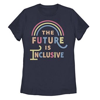Junior's The Future Is Inclusive Colorful Rainbow Text Tee